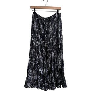 VTG Laura Ashley Black and White Pleated Paisley Midi Skirt Size XL